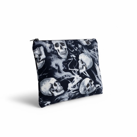 Hand Crafted Handbags - Handmade: Skull Printed Zip Top Makeup Bag ☻︎ Halloween ☻ Black + White ☻